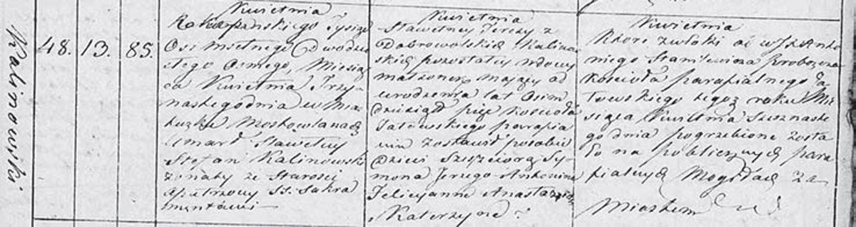 Метрыка смерці Стэфана Каліноўскага. Факсіміле