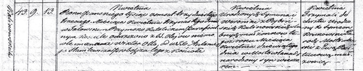 Метрыка нараджэння Віктара-Аттона Каліноўскага. Факсіміле