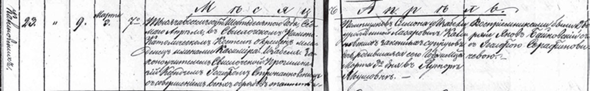 Метрыка нараджэння Казіміры Ізабэлы Каліноўскай. Факсіміле