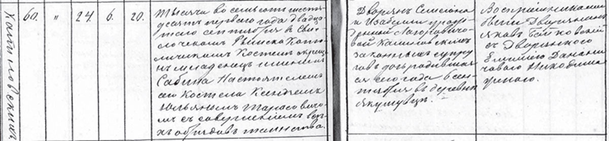 Метрыка нараджэння і хросту Сабіны Каліноўскай. Факсіміле