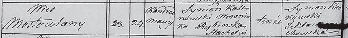 Метрыка нараджэння Кaндрада Мацея Каліноўскага. Факсіміле